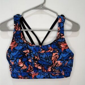 Lululemon Energy Bra in the Mini Paint Storm Harbor Blue Multi/Black pattern- 10